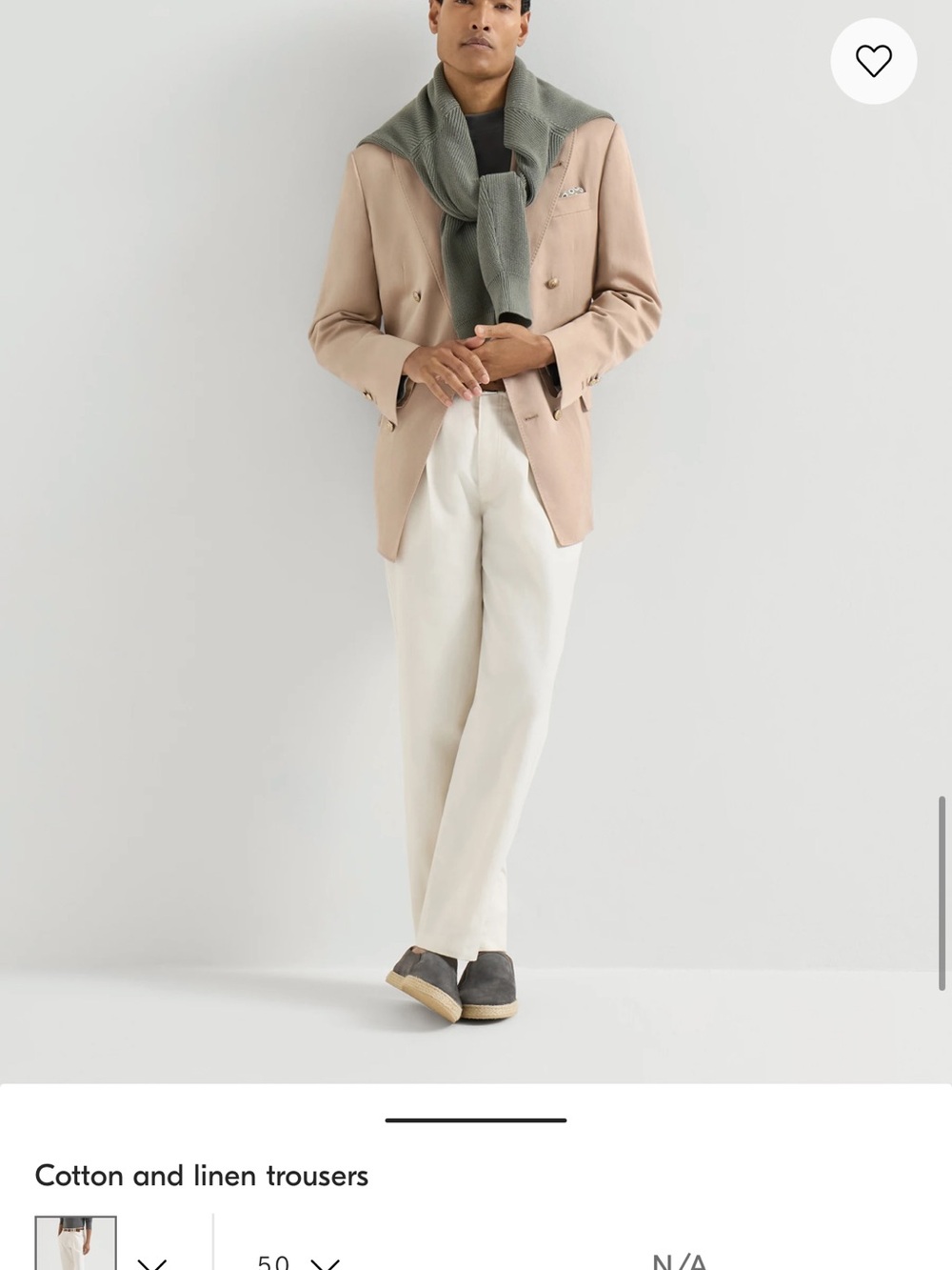 Brunello Cucinelli Cream White Cotton-Linen Trousers